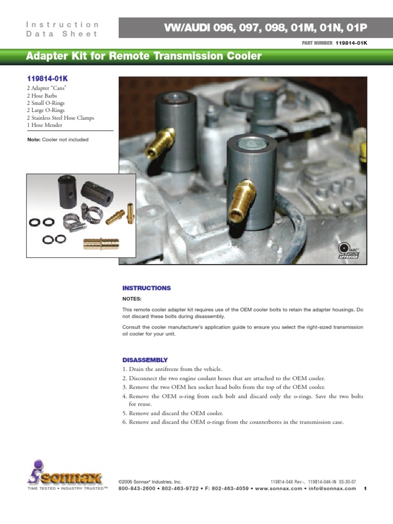 VW T4 Automatic Gearbox Adapter Kit Installation PDF Screw