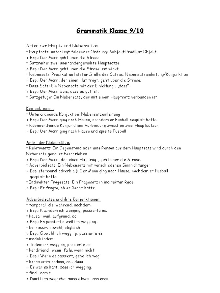 Grammatik Klasse 9 | PDF