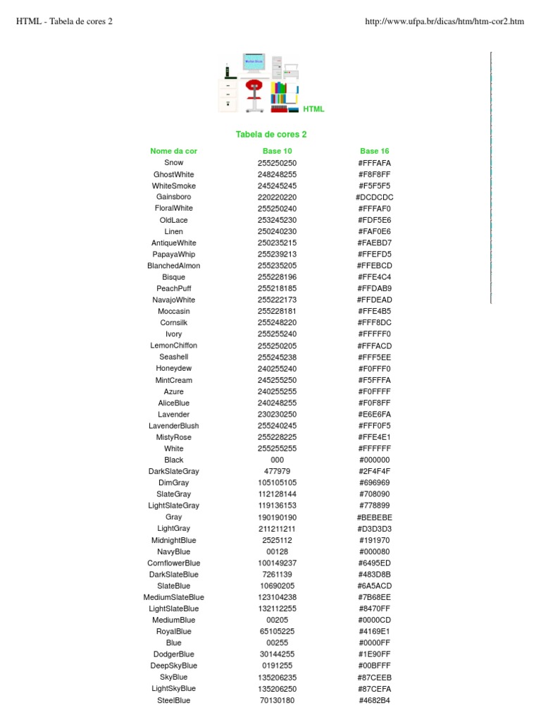 HTML Color Codes Table | PDF | Cyberspace | Chess