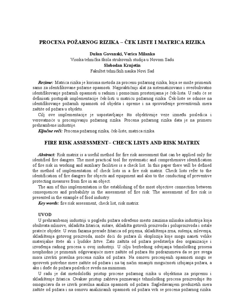 Procena Rizika Metoda Matrice PDF | PDF