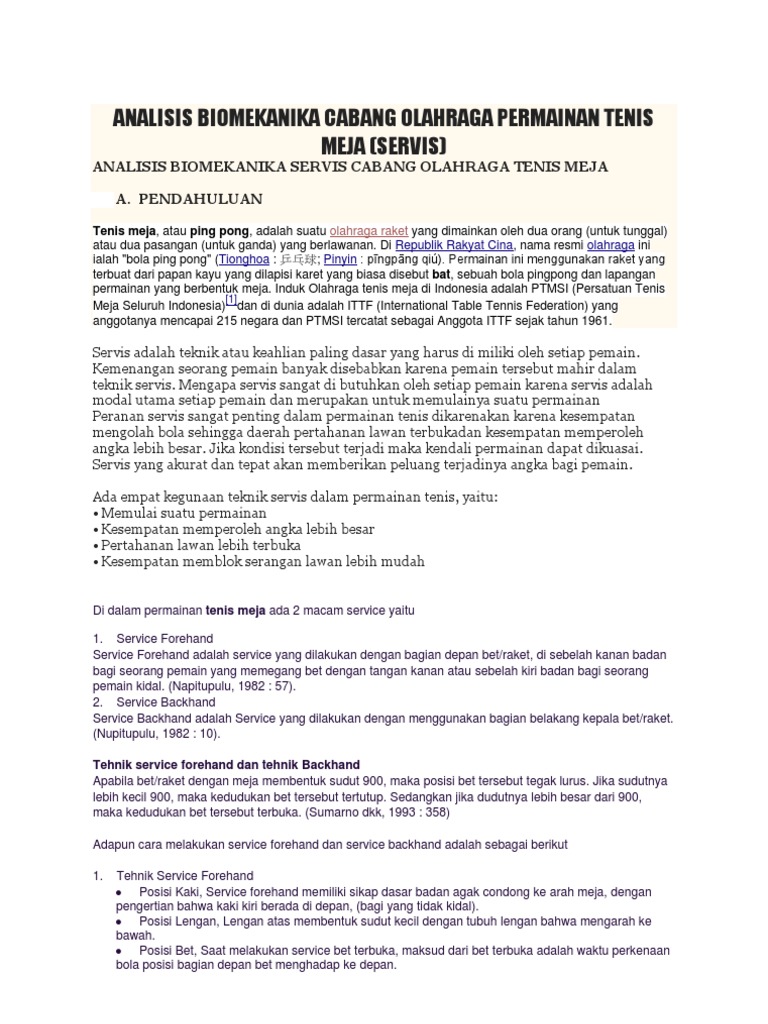 Analisis Biomekanika Cabang Olahraga Permainan Tenis Meja