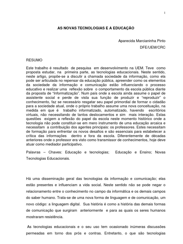 04 53 48 As Novas Tecnologias e A Educacao | PDF | Science | Comunicação
