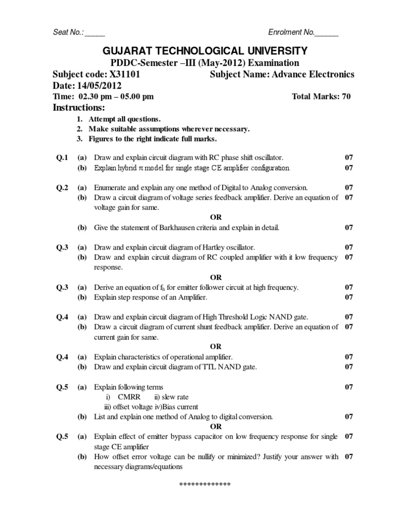 Advanced Electronics Exam Paper 2012 | PDF