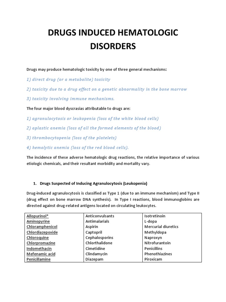 Drug-Induced Hematologic Disorders | PDF | Bone Marrow | Anemia