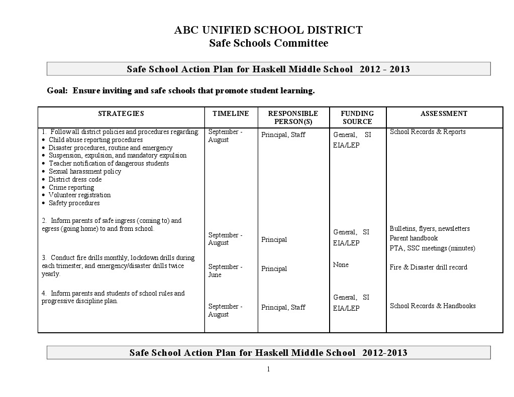 school safety action plan 1213 Government Politics