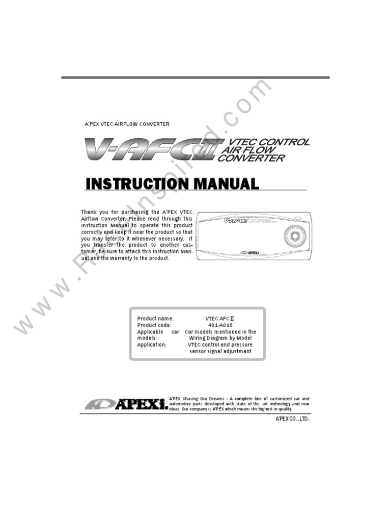 Apexi V-Afc II Manual | PDF | Throttle | Engine Technology 