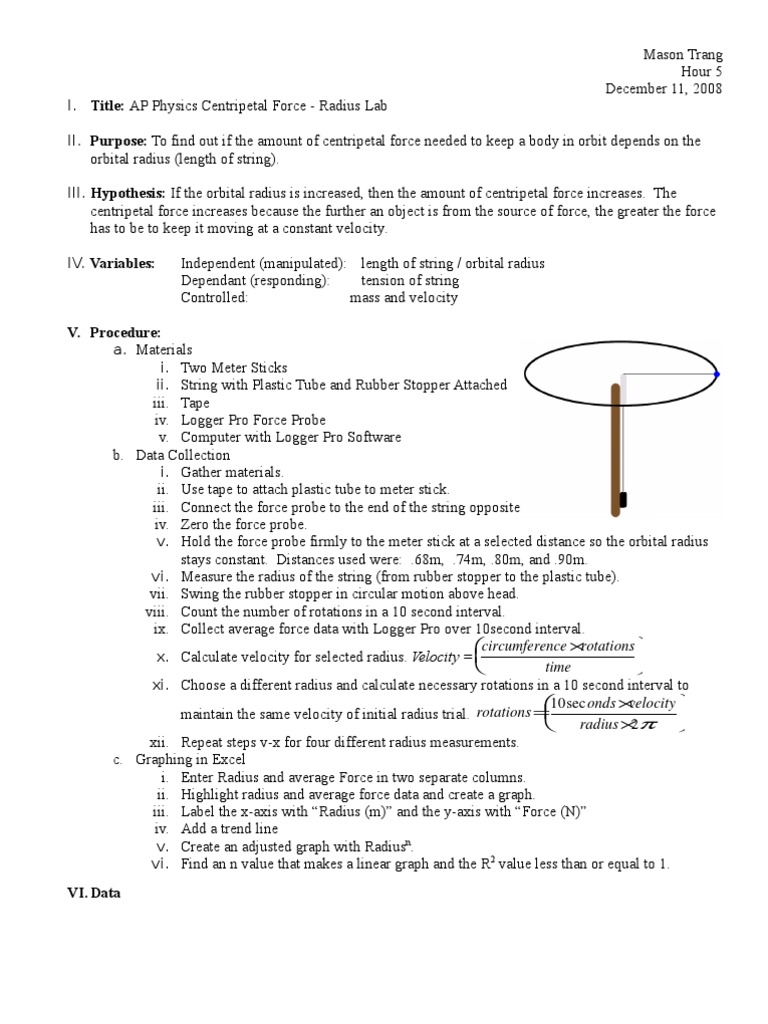 Centripetal Force Lab Quantitative Research Force