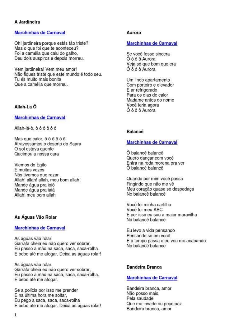 Letras de Marchinhas de Carnaval | PDF | Amor | Natureza