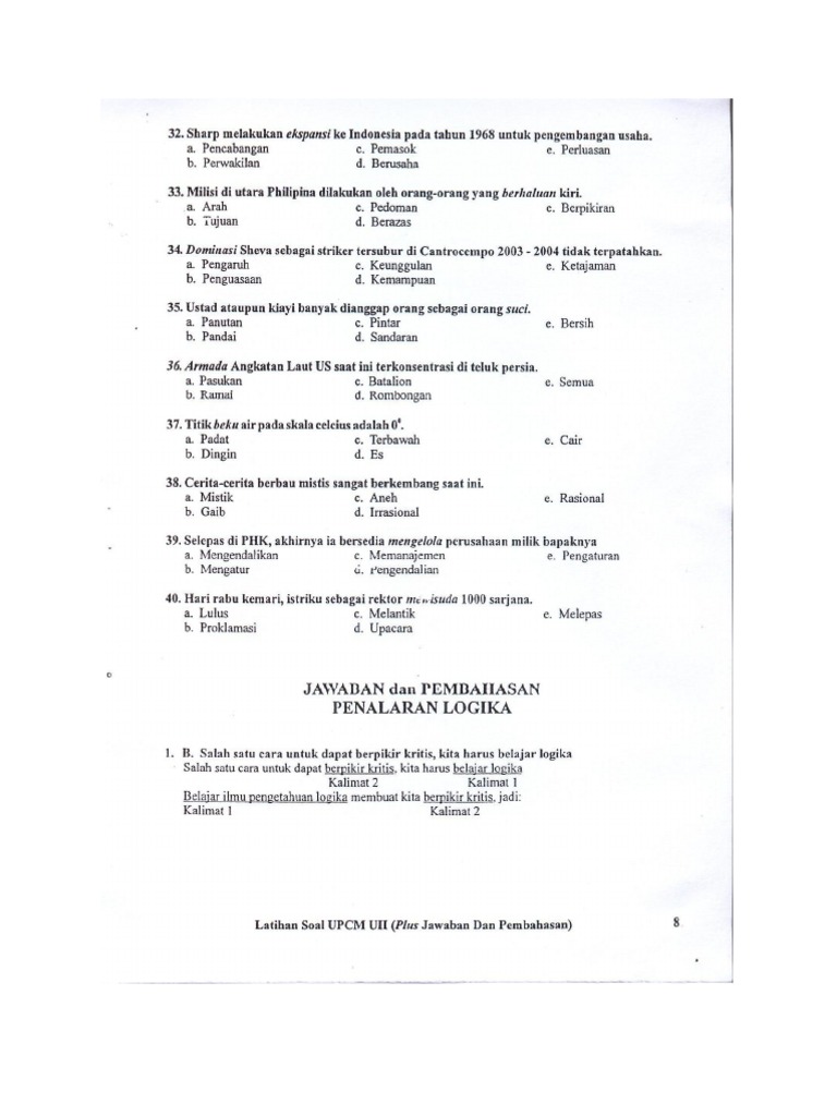 Jawaban Contoh Soal Ujian Masuk Uii Penalaran Logika