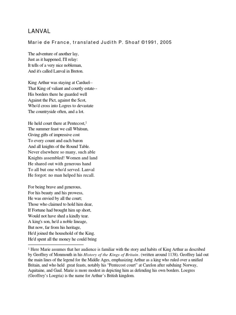 Lanval Marie de France PDF Le Fay