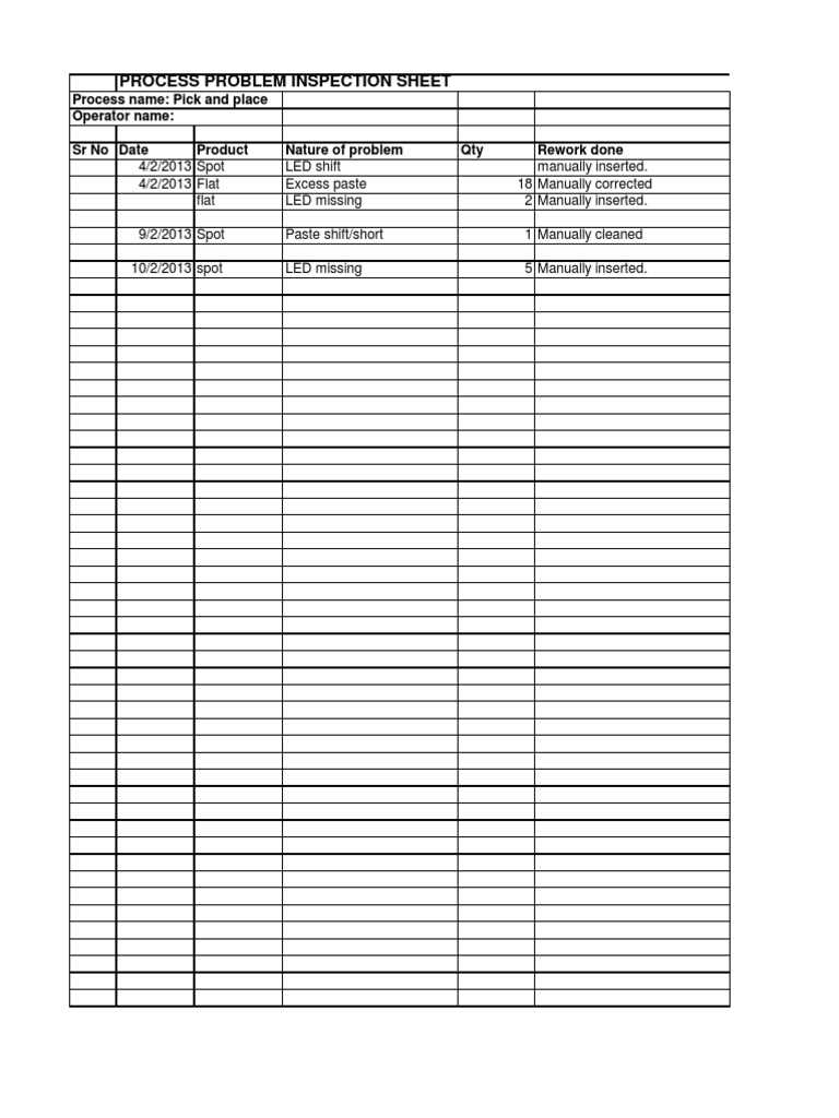 Process Problem Inspection Sheets | PDF | Printed Circuit Board ...