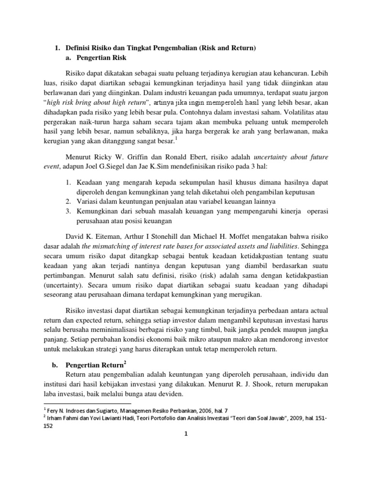 Risiko Dan Tingkat Pengembalian