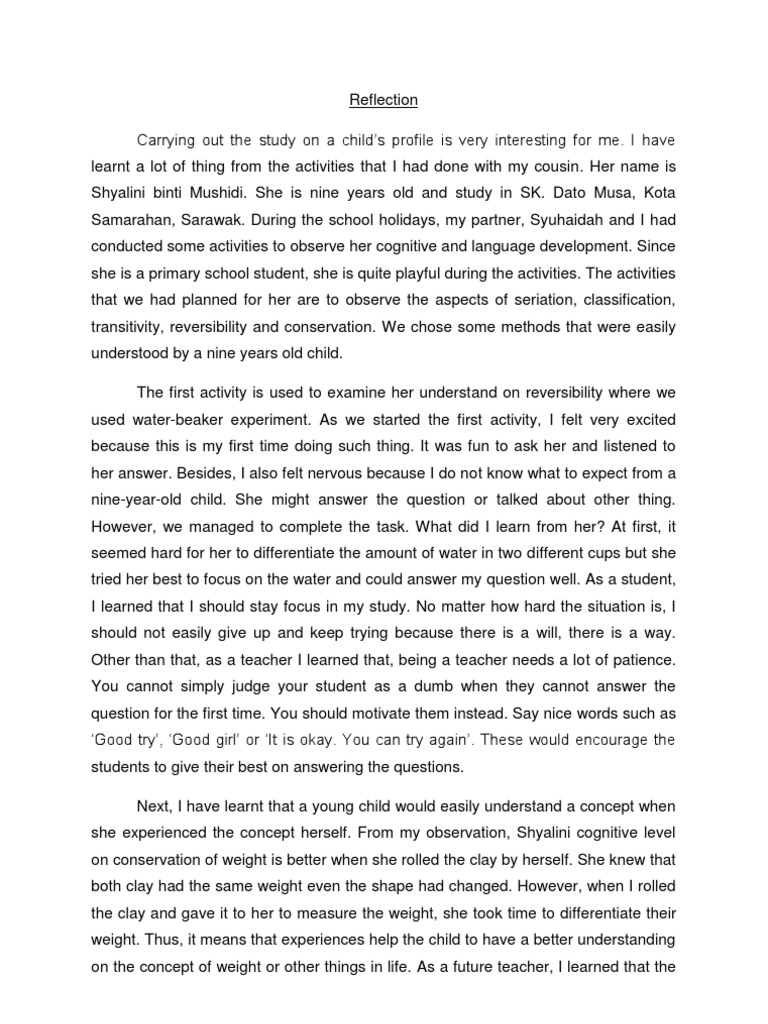 Reflection On Child Development | PDF | Understanding | Teachers
