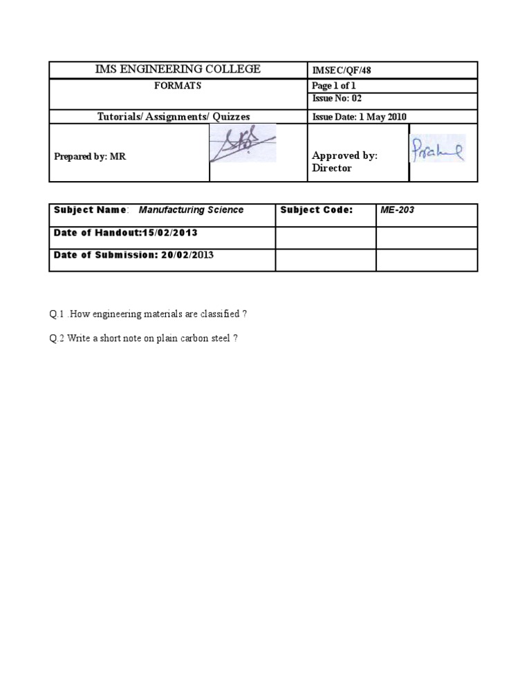 Ims Engineering College: Tutorials/ Assignments/ Quizzes | PDF ...