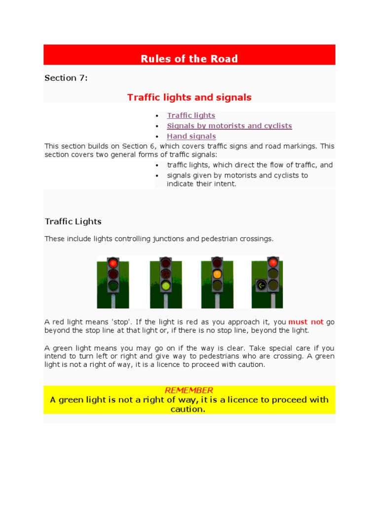 Rules Of The Road Traffic Traffic Light