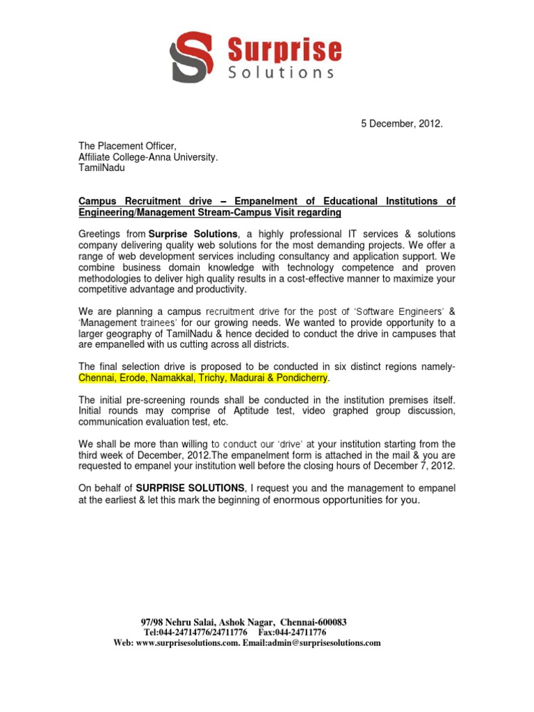Empanelment Letter Request For Empanelment Of IT/ITeS Consultancy