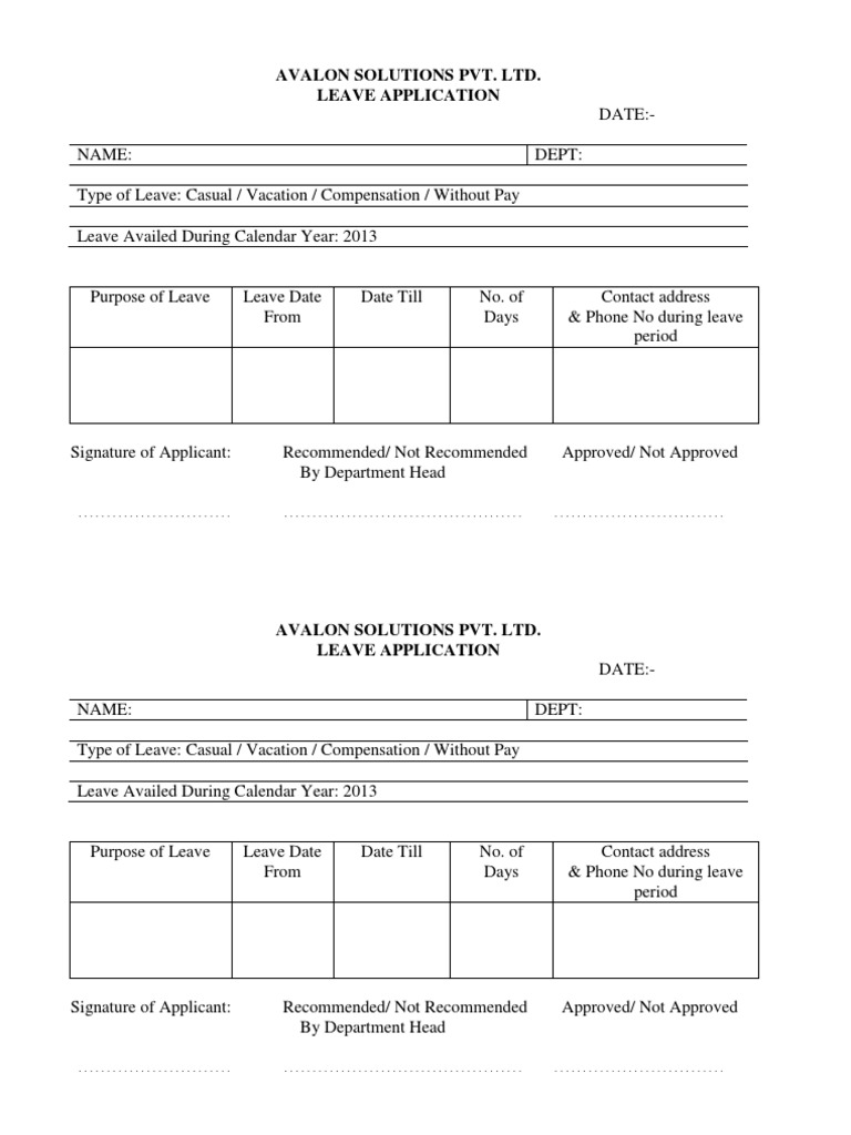 Avalon Solutions Leave Application Form | PDF