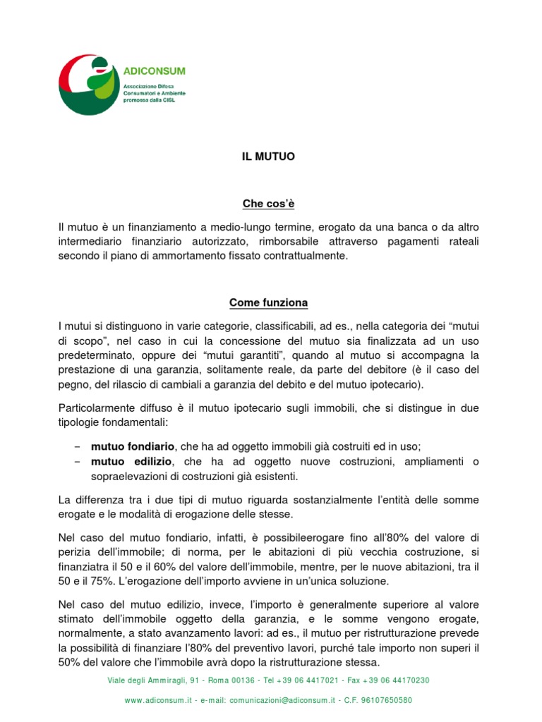 Mutuo Garanzia mutuo ipotecario