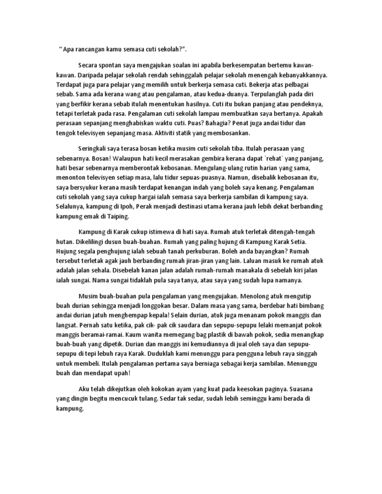 Rancangan Semasa Cuti Sekolah Pdf