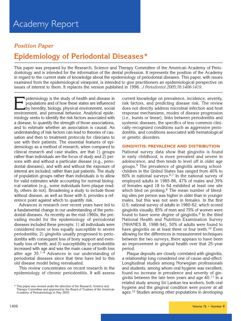 Epidemiology of Periodontal Diseases | PDF | Epidemiology | Human Tooth