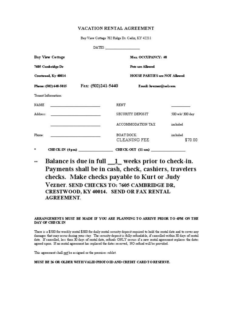 Bay View Cottage Rental Agreement | PDF | Law