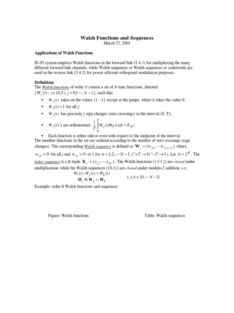 Walsh Functions and Sequences PDF Matrix (Mathematics) Linear Algebra