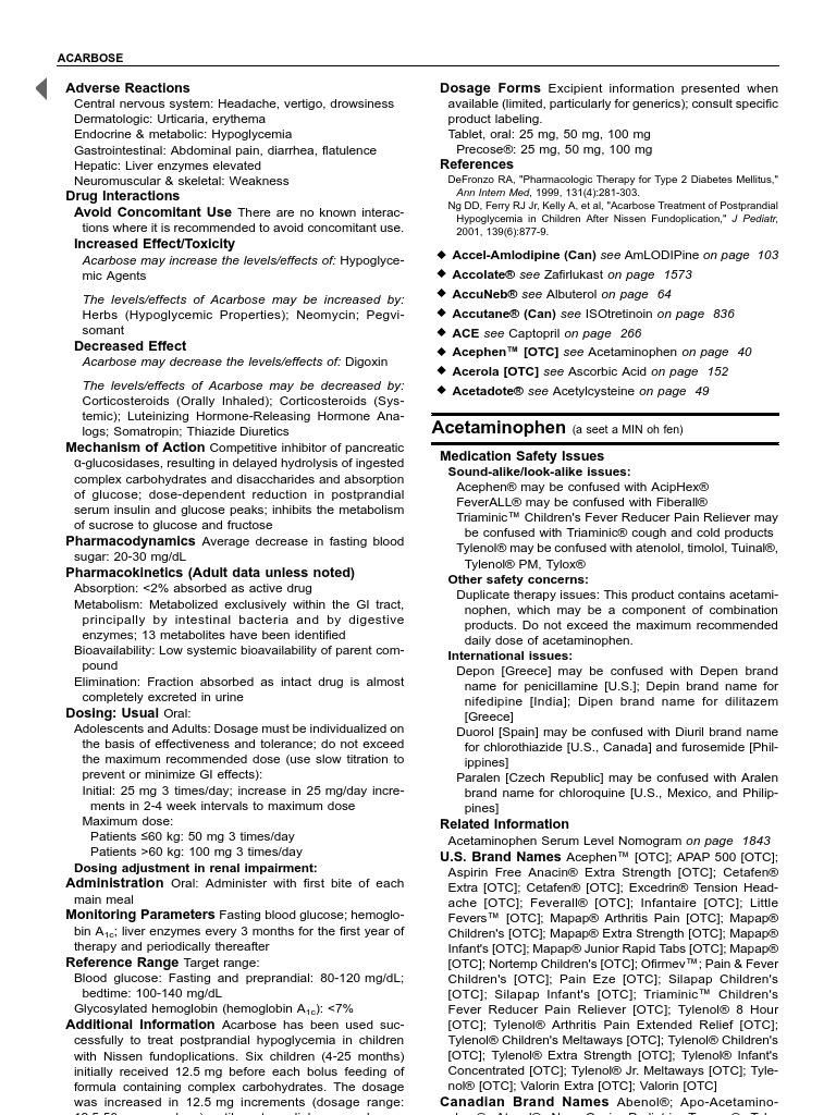 Acarbose and Acetaminophen PDF Hypoglycemia Blood Sugar