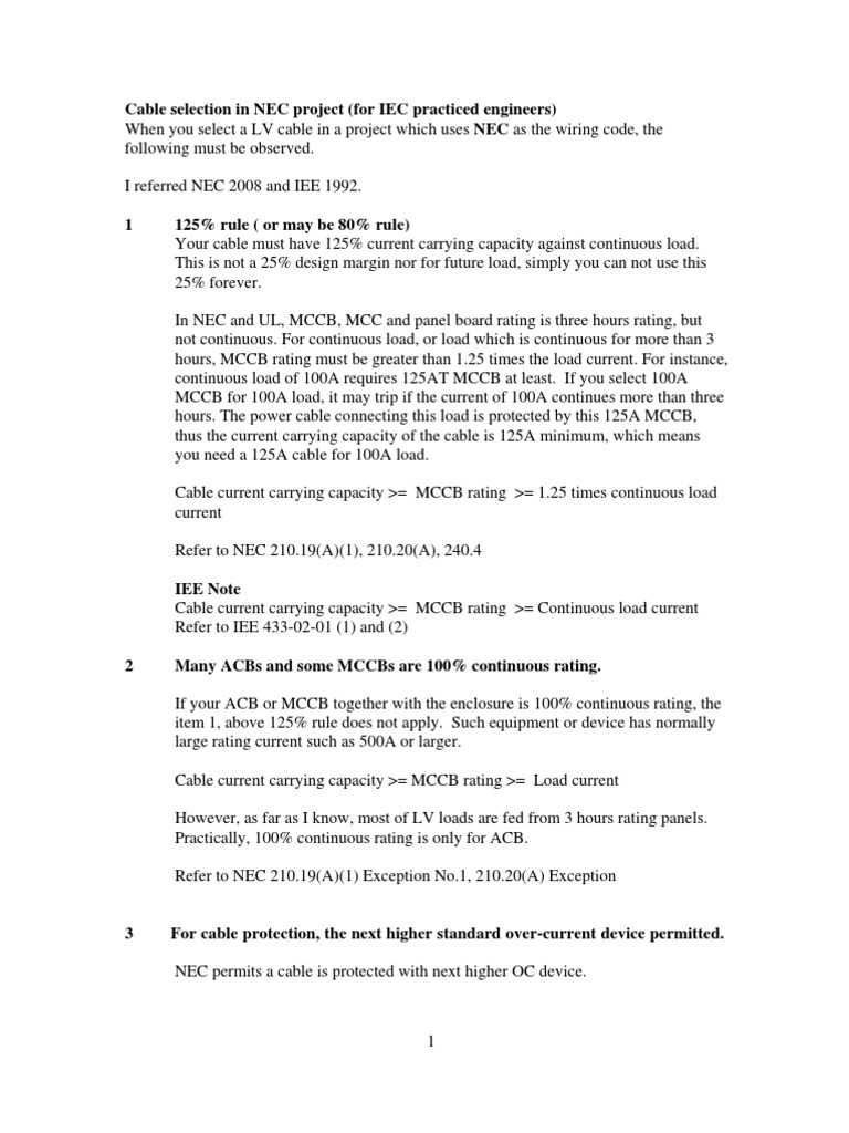 NEC Cable Sizing Guidelines for Engineers | PDF | Science & Mathematics ...