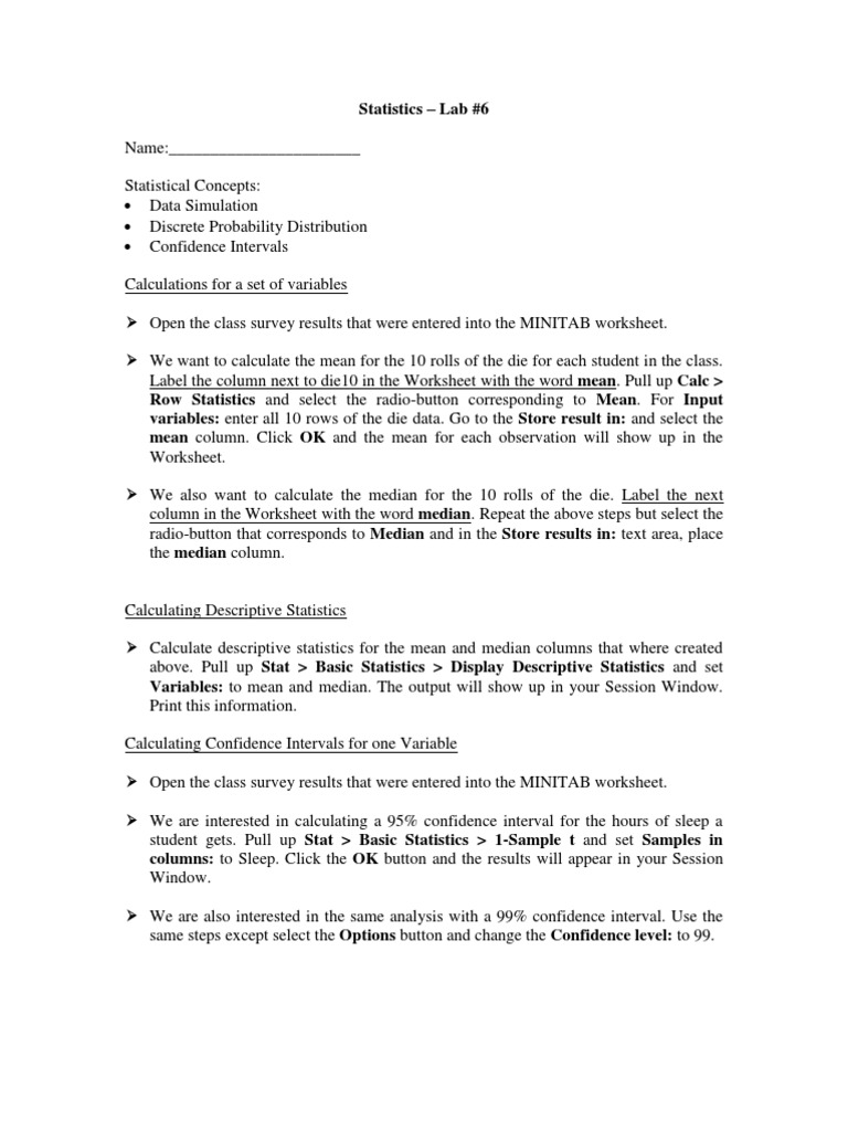 Worksheets Confidence Interval Worksheet math221 w6 lab team 2 mean median