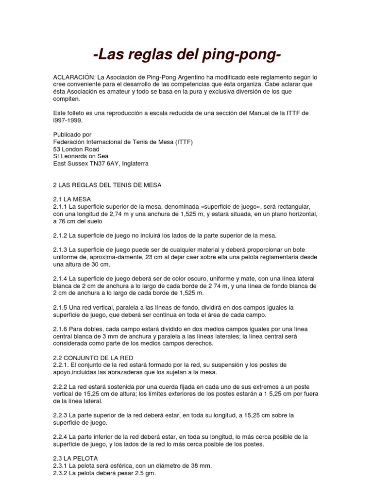 Las Reglas Del Ping | PDF | Tenis de mesa | Juegos de pelota