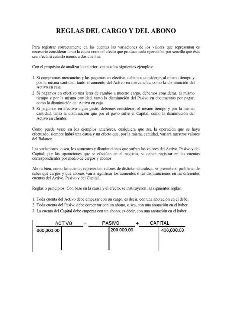 Reglas Del Cargo y Del Abono PDF Capital (economía) Contabilidad