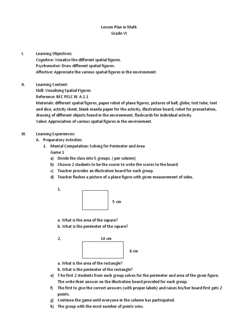 Grade VI Math Lesson Plan: Spatial Figures | PDF | Sphere | Euclidean ...