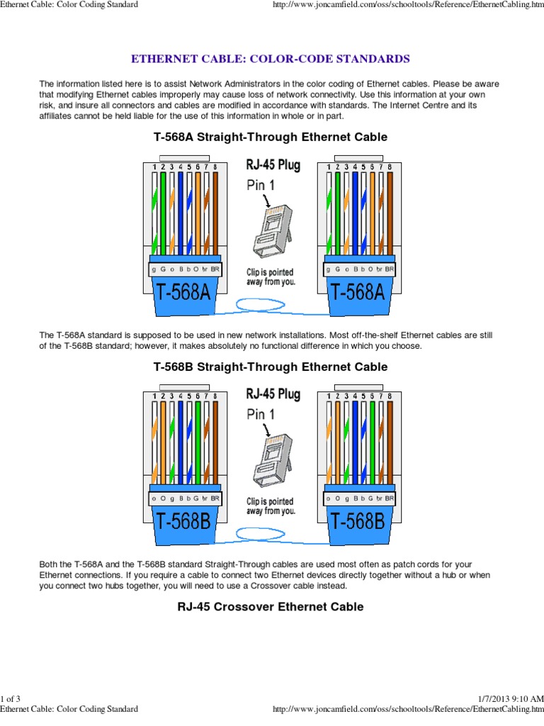 Ethernet Cable Color Coding Guide | PDF | Electrical Connector ...