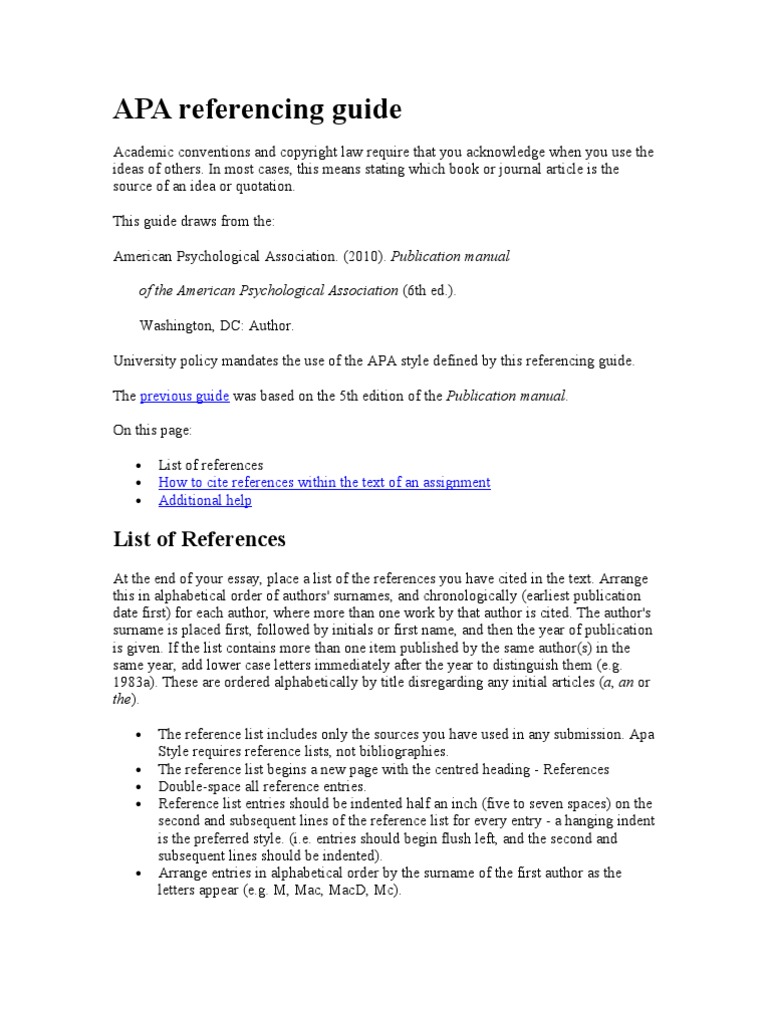 APA Referencing Guide: List of References | PDF | Digital Object ...