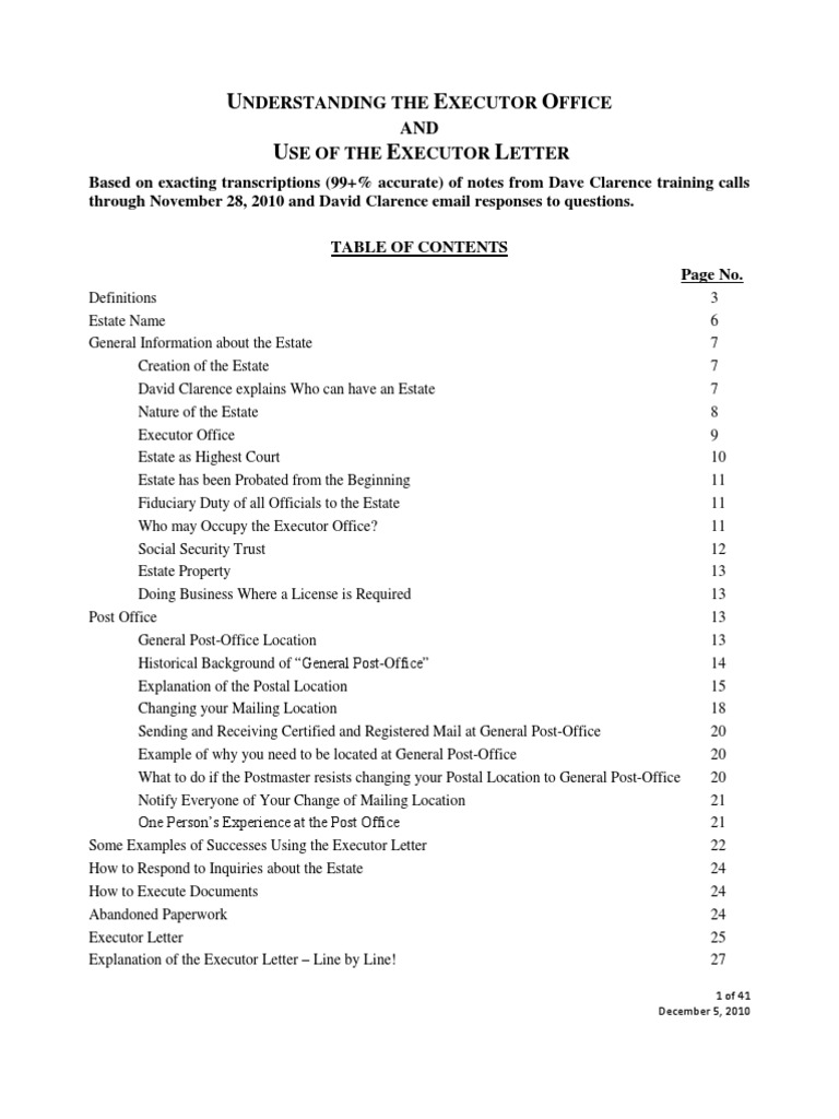 Understanding Executor Office and Use of The Executor Letter 12.5.10-1 |  PDF | Probate | Justice