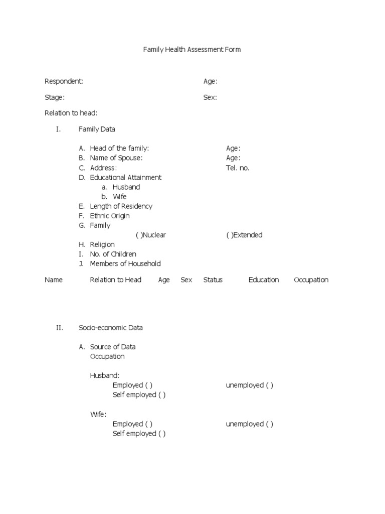 Family Health Assessment Form Template | PDF