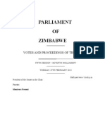 Parliament of Zimbabwe Votes and Proceedings of The Senate Tuesday, 19 February 2013