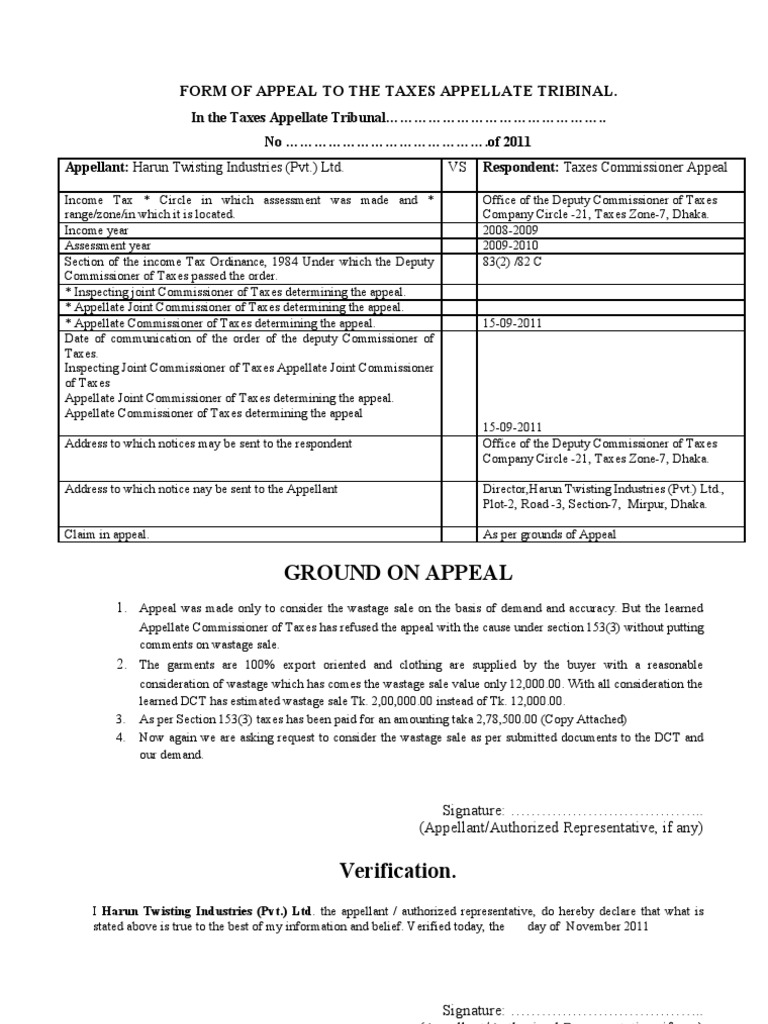 Tribunal Form PDF Government Finances Taxes