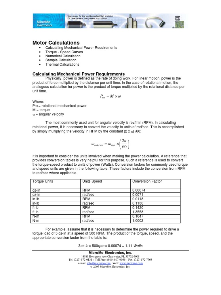 Motor Torque Calculations | PDF | Power (Physics) | Torque