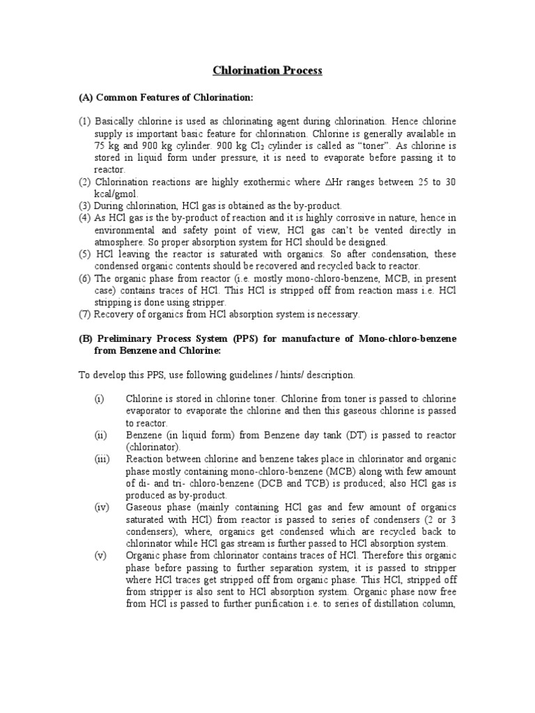 Chlorination Process (A) Common Features of Chlorination PDF