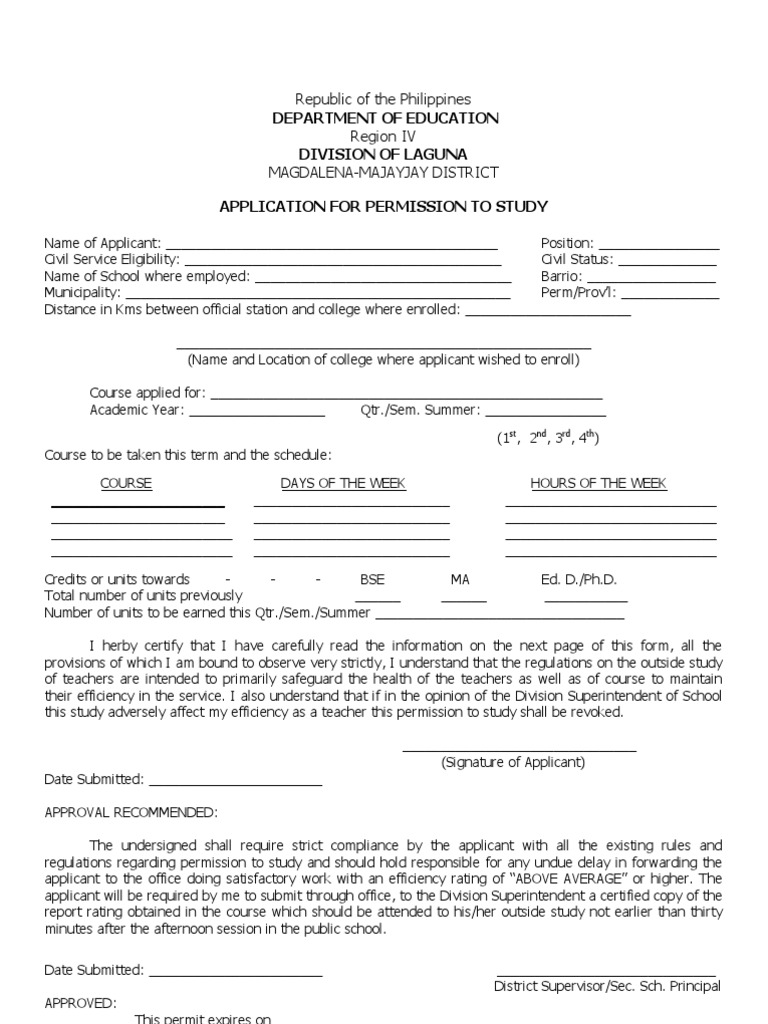 Permit To Study Academic Term Teachers