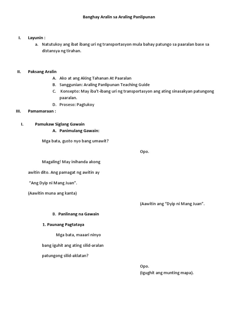 Detailed Lesson Plan For Elementary Araling Panlipunan