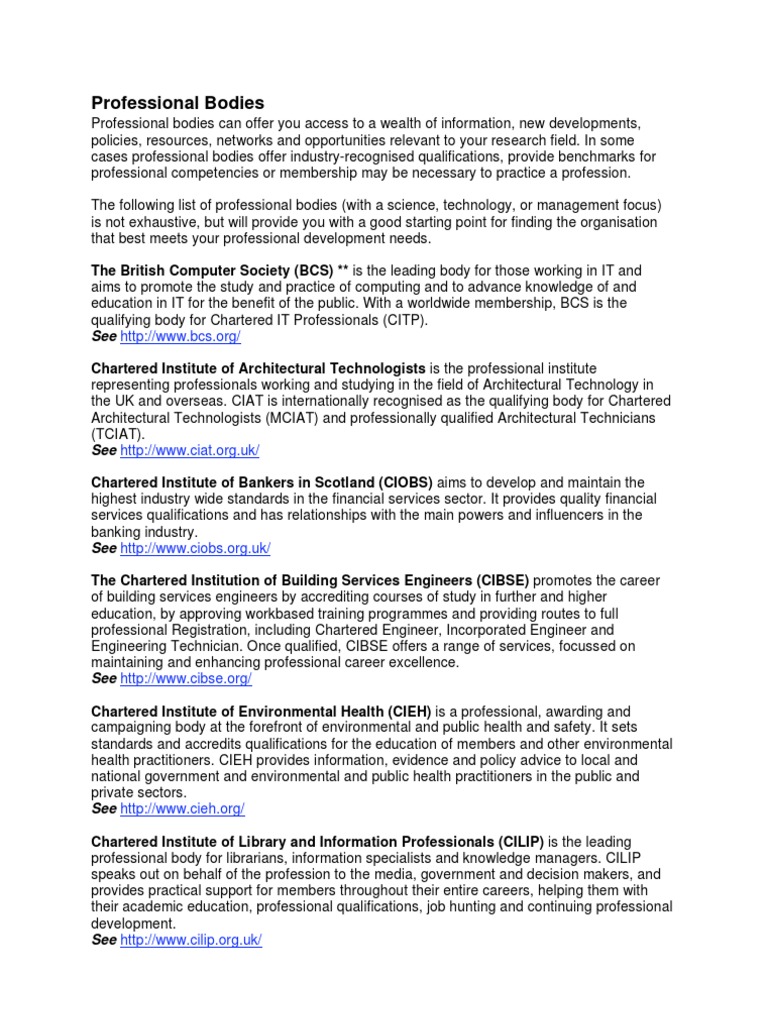 Professional Bodies Pdf
