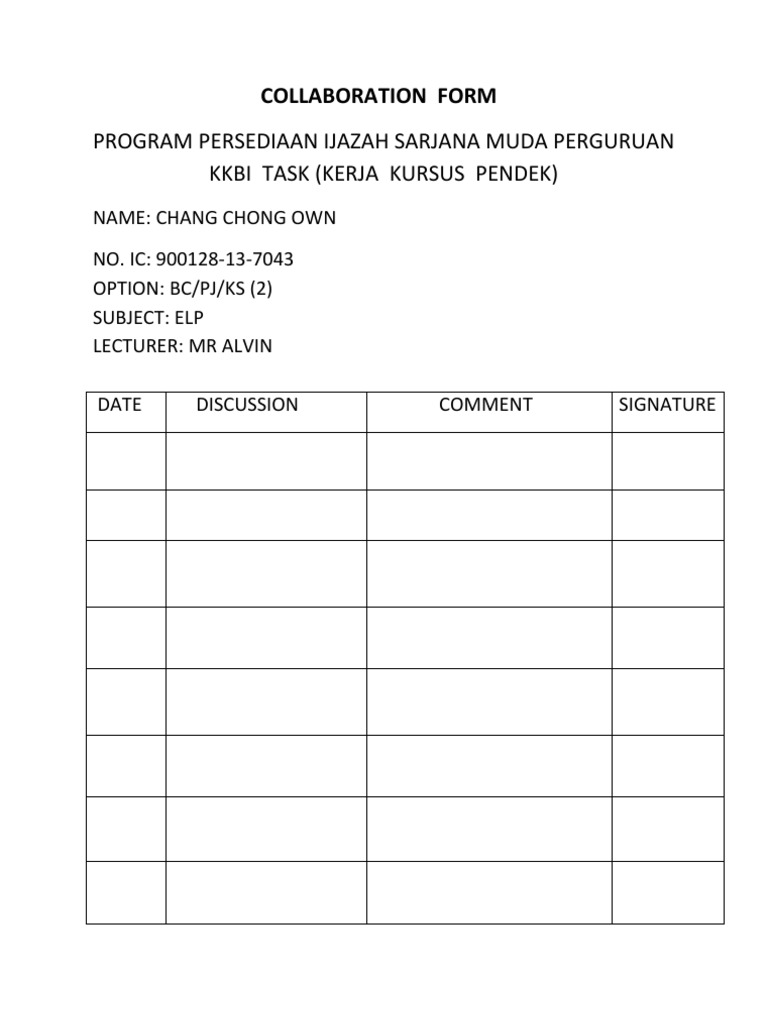 Collaboration Form for ELP Course | PDF