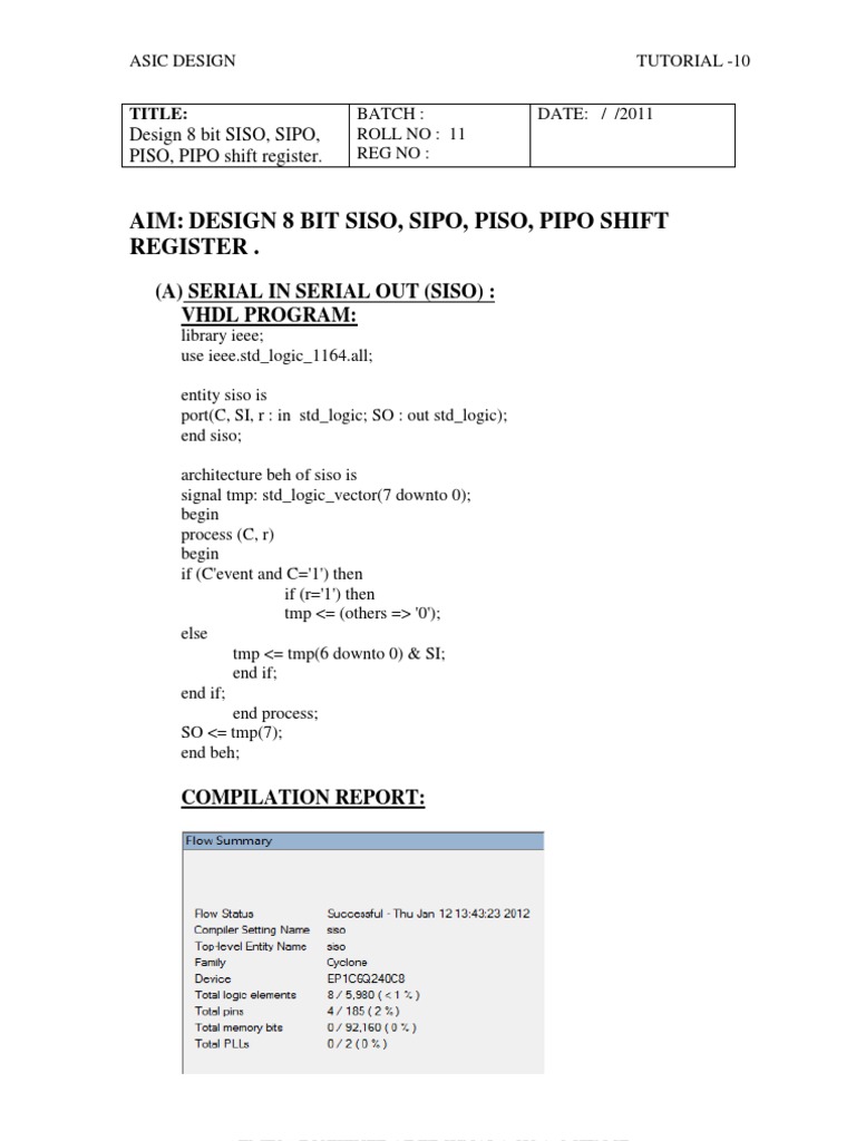 8-Bit Shift Register Designs: SISO, SIPO, PISO, PIPO | PDF