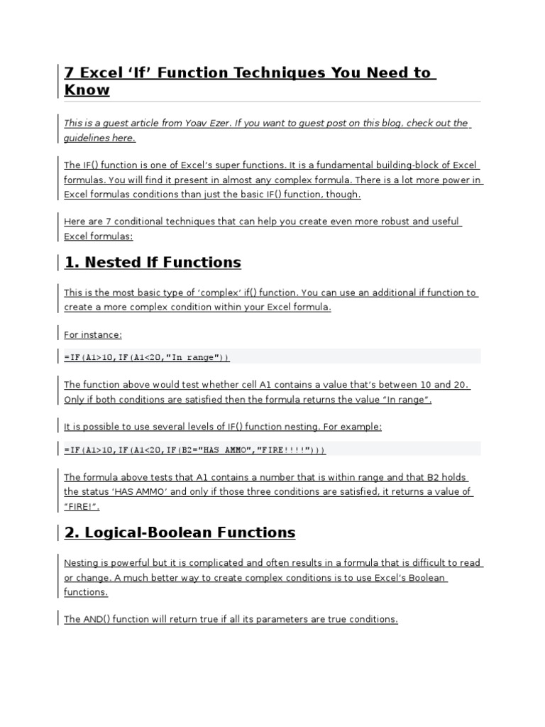 7 Excel If' Function Techniques You Need To Know | PDF | Teaching ...