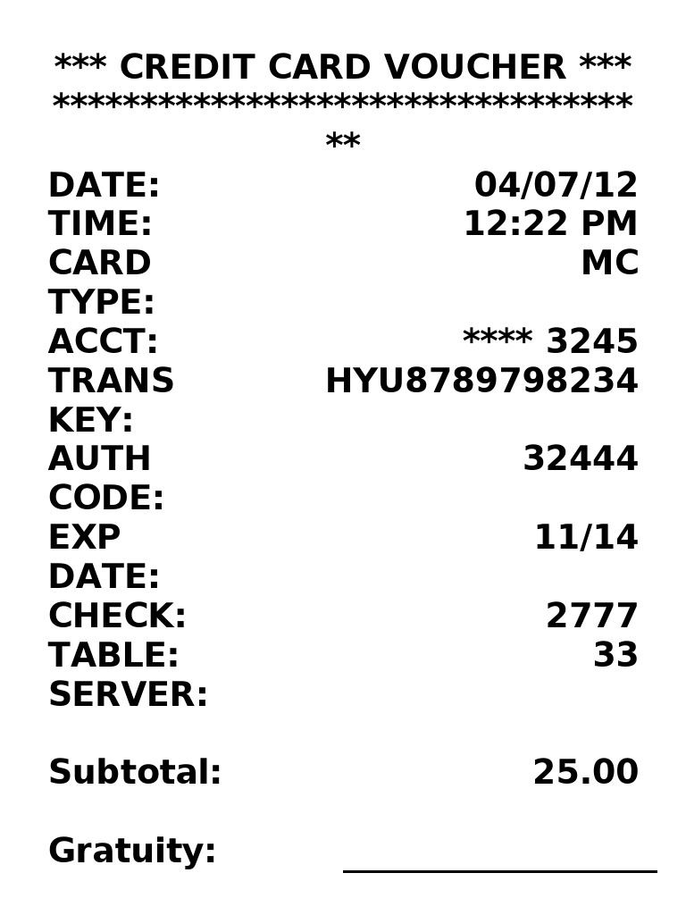 Fake Credit Card Receipt Template  PDF  Services (Economics Inside Credit Card Receipt Template