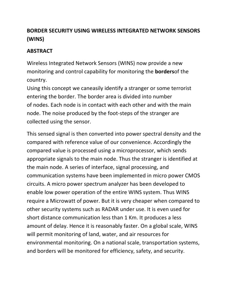 Border Security with WINS Sensors | PDF | Science & Mathematics | Computers
