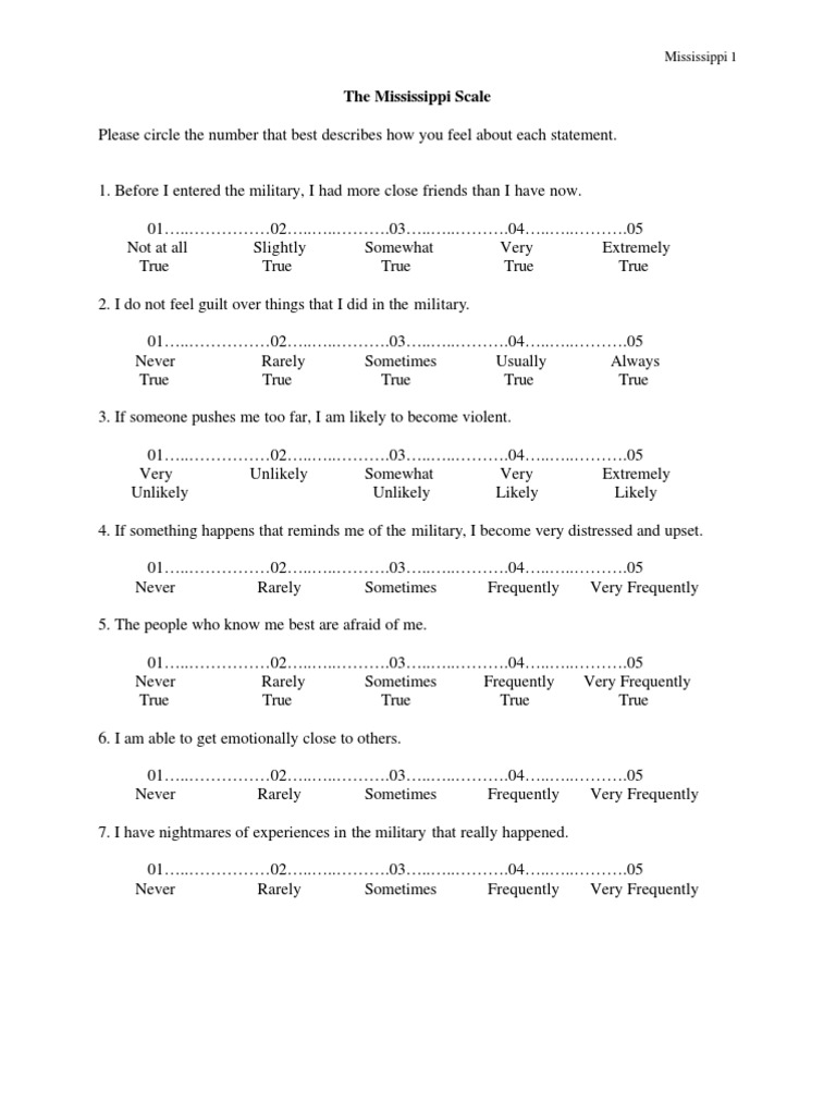 Mississippi Scale | Download Free PDF | Posttraumatic Stress Disorder ...