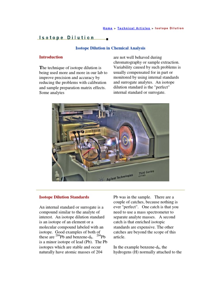Isotopic Dilution Method Isotope Analytical Chemistry